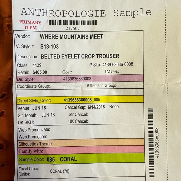 2 Piece Anthropologie Where Mountains Meet Eyelet Embroidered Orange Pants Top - Picture 8 of 16